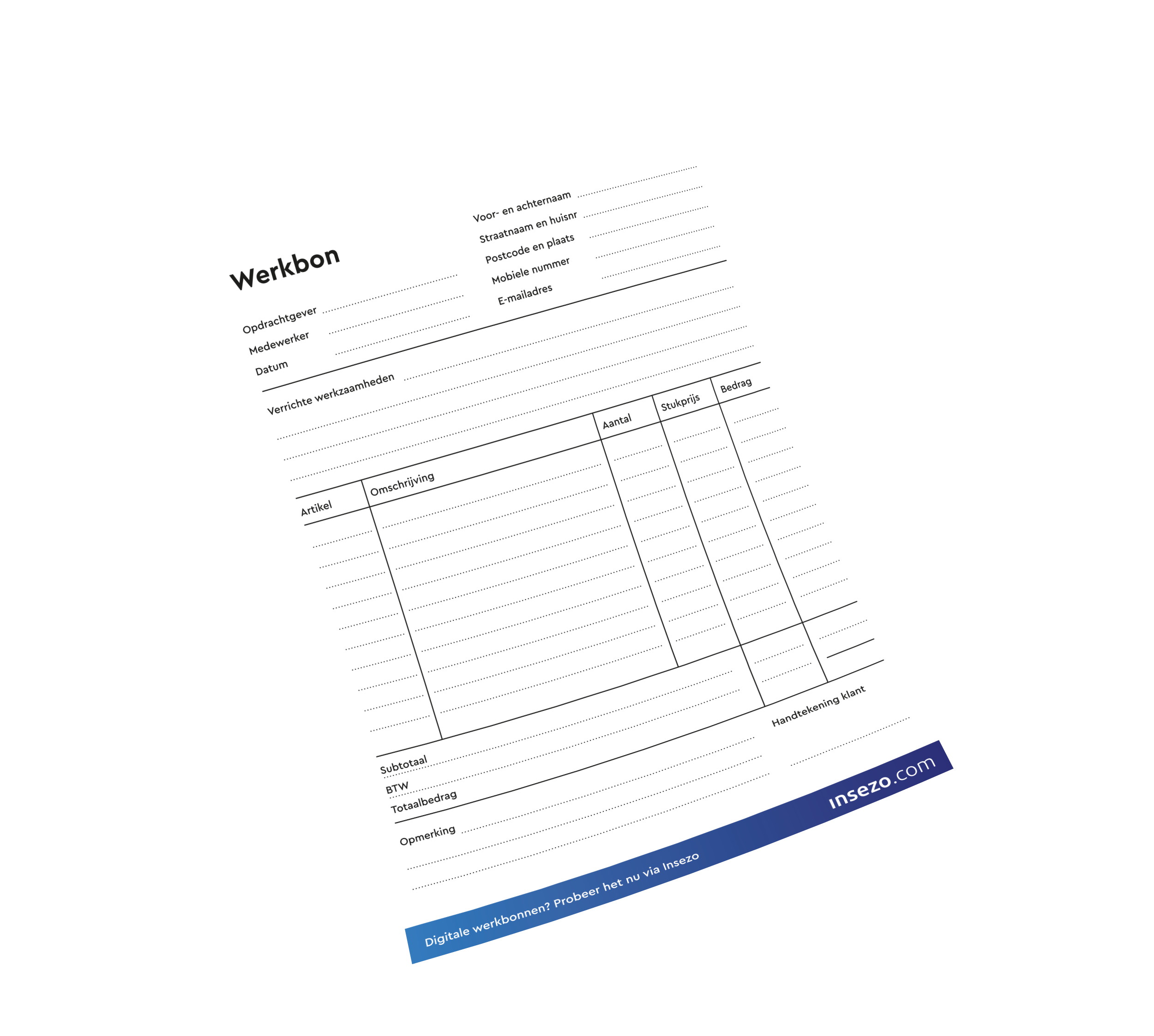 Voorbeeld werkbon (Papier)