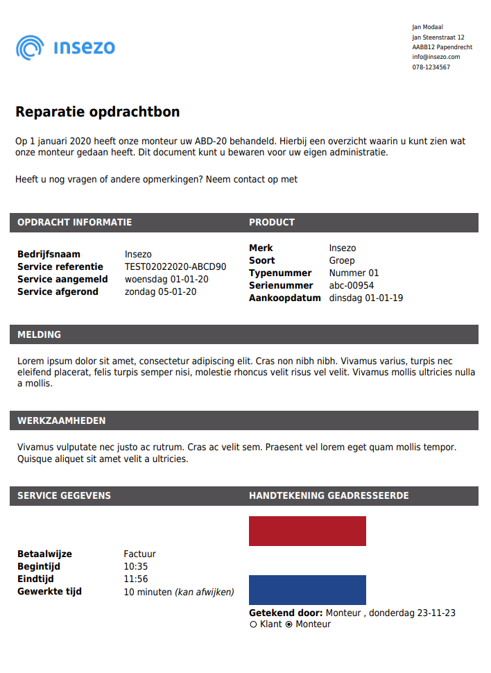 Voorbeeld van een werkbon PDF