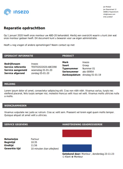 Voorbeeld van een werkbon PDF Voorbeeld van een werkbon PDF
